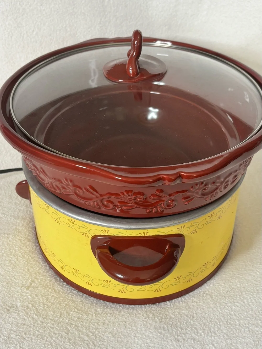 Vintage Rival Crock-Pot Yellow and Brown Ceramic Slow Cooker